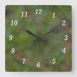 Spiderweb met druppeltjes wandklok vierkante klok