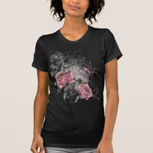 Spiderweb Rozen Roze Damast Gotische Halloween T-shirt