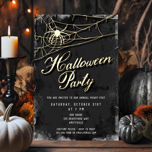Spiderweb +  Script Halloween Party Gold Folie Feestdagenkaart