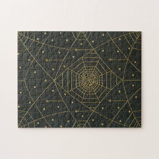 Spiderweb spin en sterren zwart en goud legpuzzel (Horizontaal)