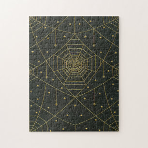Spiderweb spin en sterren zwart en goud legpuzzel