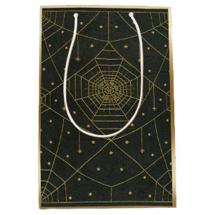 Spiderweb spin en sterren zwart en goud medium cadeauzakje