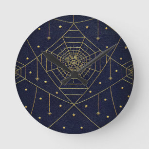 Spiderweb spin en sterren zwart en goud ronde klok