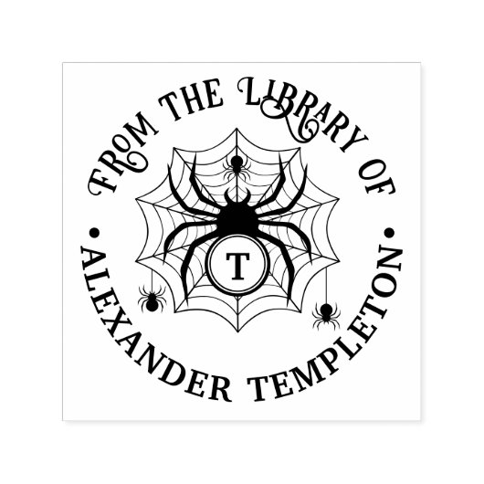 Spiderweb & Spinnen Bibliotheek Boek Naam Initiaal Zelfinktende Stempel (Design)