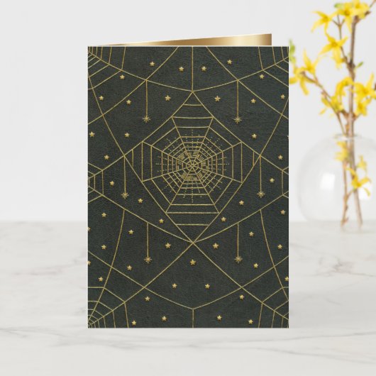Spiderweb spinnen en sterren zwart en goud kaart (Gele Bloem)