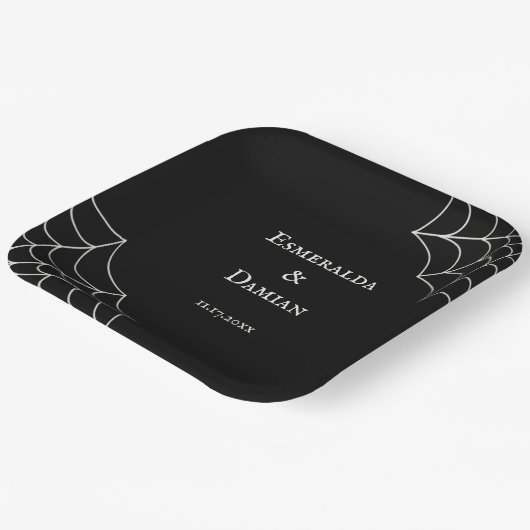 Spiderwebben Black and White Gothic Wedding Papieren Bordje (Gebogen)