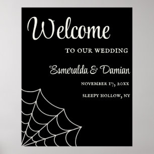 Spiderwebben Black and White Gothic Wedding Poster