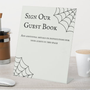 Spiderwebben Black and White Gothic Wedding Reclamebord Met Voetstuk