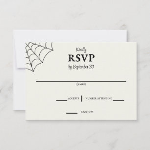 Spiderwebben Black and White Gothic Wedding RSVP Kaartje