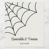 Spiderwebben Black and White Gothic Wedding Wijn Etiket (Enkel label)