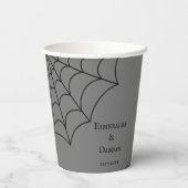 Spiderwebben Black en Grey Gothic Wedding Papieren Bekers (Achterkant)