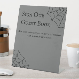 Spiderwebben Black en Grey Gothic Wedding Reclamebord Met Voetstuk