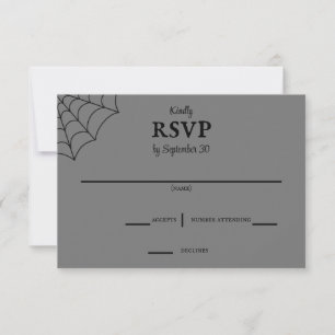 Spiderwebben Black en Grey Gothic Wedding RSVP Kaartje
