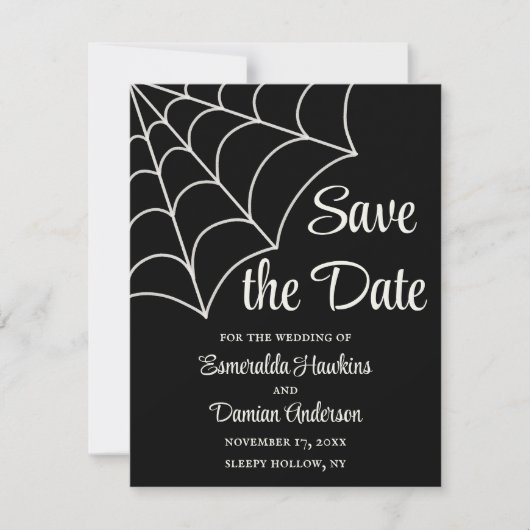 Spiderwebben Black en White Gothic Save the Date Kaart (Voorkant)