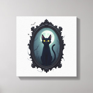 Spiegel met Spookkat Canvas Afdruk