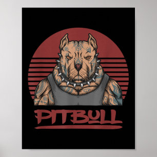 Spier Pitbull Hond Agressief Kijkend Pit Bull Wit Poster