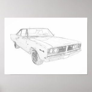 Spier van de zwarte en witte dodge Coronet Poster