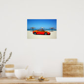 Spierauto Sinaasappel op strand Poster (Keuken)