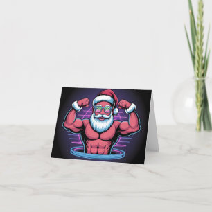 Spierbundige Kerstman Bodybuilder Illustratie Feestdagen Kaart