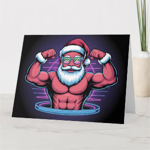 Spierbundige Kerstman Bodybuilder Illustratie Kaart