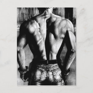 Spierbundige Mannelijke Rug in Strakke Jeans Origi Briefkaart