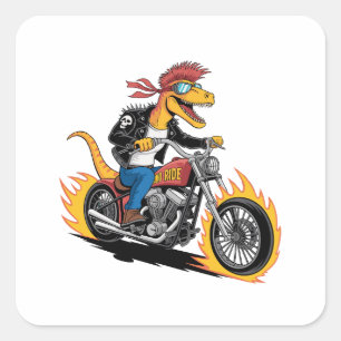 Spierdinosaurus Punk Rock Roofdier Chopperrijder Vierkante Sticker
