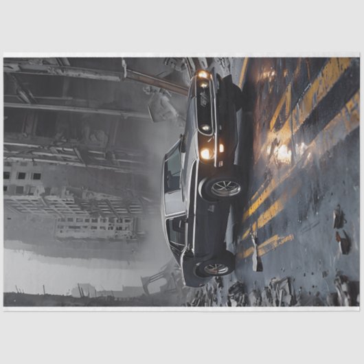 Spierwagen Post-Apocalyptische stadsgezicht Decoup Tissuepapier (Voorkant)