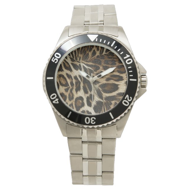 Spiffy Leopard Spots Leather Grain look Horloge (Voorkant)