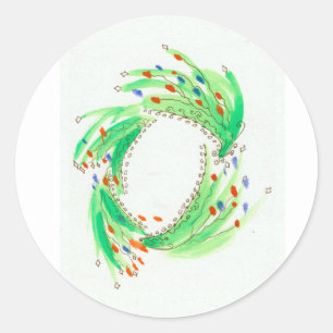 Spikey Green Sinaasappel Blue Christmas Wreath Ronde Sticker