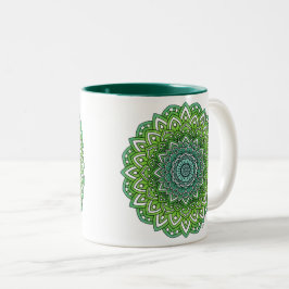 Spiky Green Flower Mandala Tweekleurige Koffiemok
