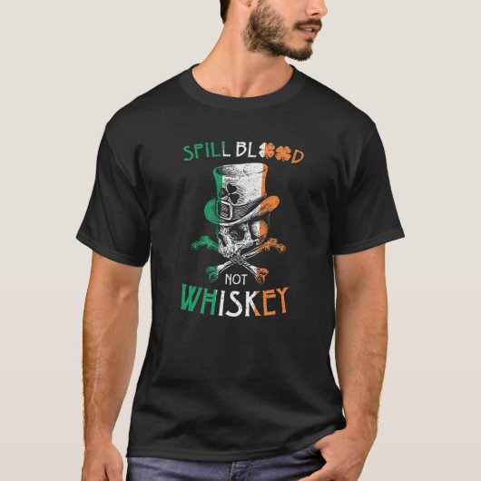 Spill Bloedvat niet whiskey t Irish Skeleton Biker T-shirt (Voorkant)