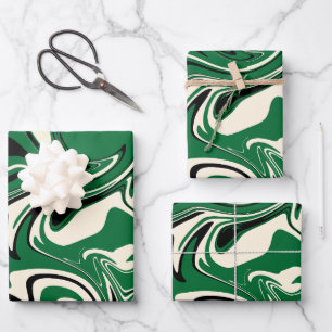 Spill - groen, crème en zwart inpakpapier vel