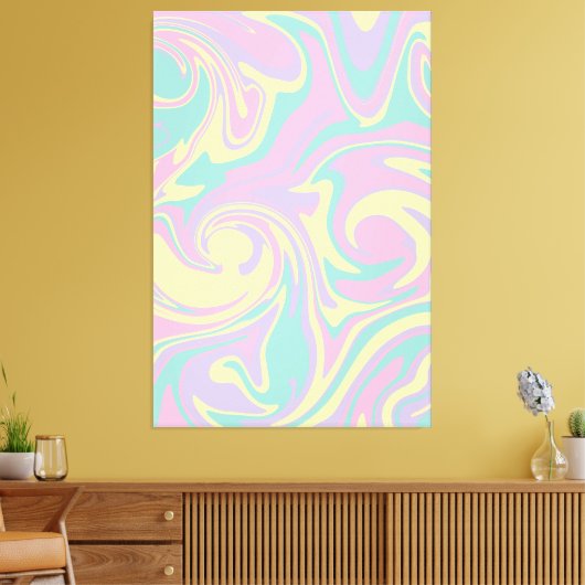 Spill - Pastel roze, geel, Paars en groen Canvas Afdruk (Insitu (Woonkamer))