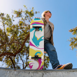 Spill - Turquoise, Geel, Roze en Wit Skateboard