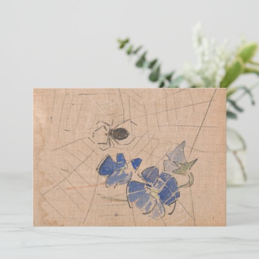 Spin en web met blauwe bloemen | Joseph Crawhall (Staand voorkant)