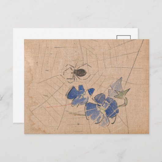 Spin en web met blauwe bloemen | Joseph Crawhall Briefkaart (Voorkant / Achterkant)