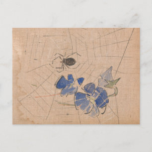 Spin en web met blauwe bloemen   Joseph Crawhall Briefkaart