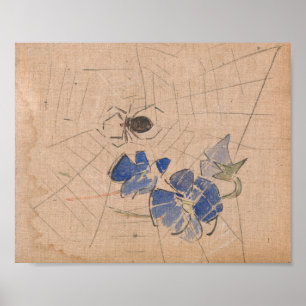 Spin en web met blauwe bloemen Joseph Crawhall Poster