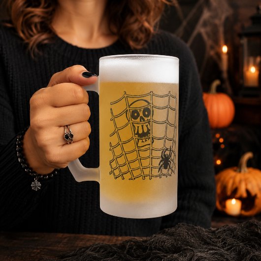 Spin in Web met Schedel Matglas Bierpul