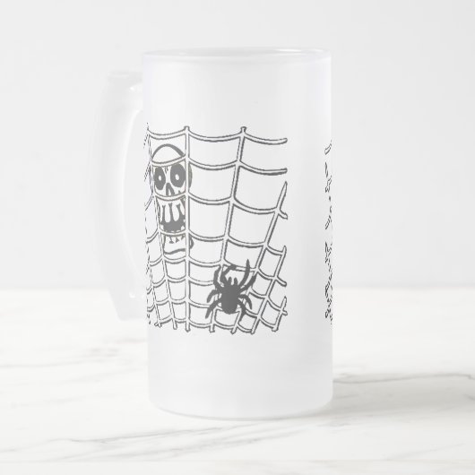 Spin in Web met Skull Matglas Bierpul (Voorkant links)