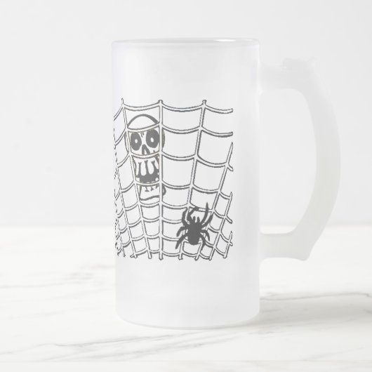 Spin in Web met Skull Matglas Bierpul (Rechts)