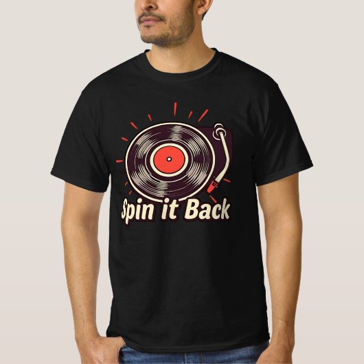 Spin It Back - een platenspeler T-shirt (Voorkant)