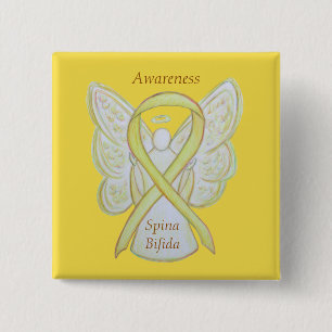Spina Bifida Angel Yellow Awareness Ribbon Pins Vierkante Button 5,1 Cm