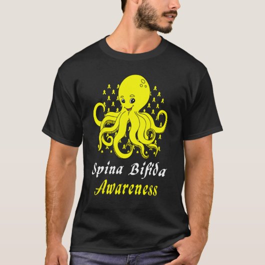 Spina Bifida Awareness Octopus Yellow Support T-shirt (Voorkant)
