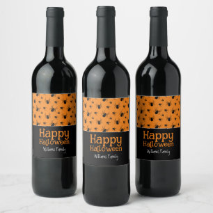 Spinnen Fijne Halloween Zwart Oranje Aangepast Wijn Etiket