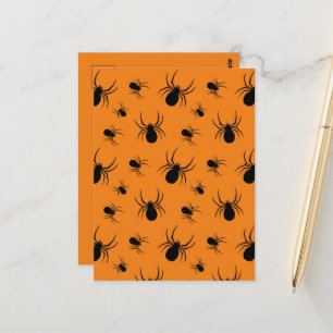 Spinnen Halloween patroon Zwart en Oranje Briefkaart