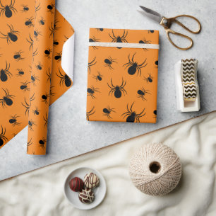 Spinnen Halloween patroon Zwart en Oranje Cadeaupapier