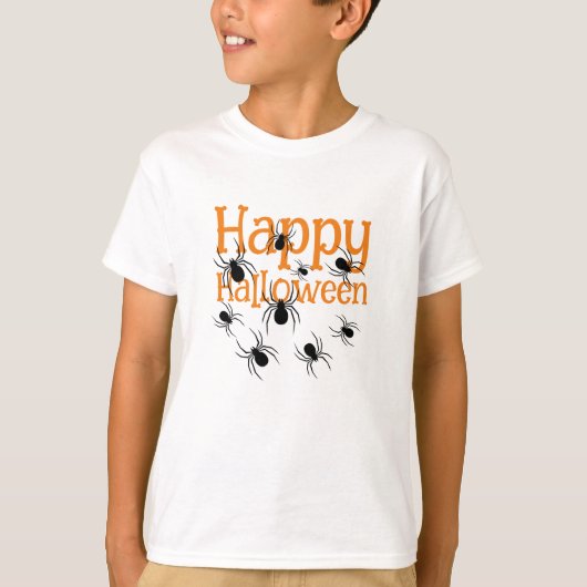 Spinnen Happy Halloween Zwart en Sinaasappel T-shirt (Voorkant)