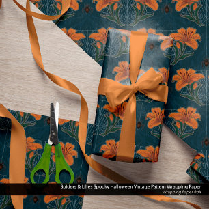 Spinnen & lelies Spookachtig Halloween  Patroon Cadeaupapier
