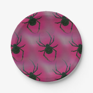 Spinnen op roze papieren bordje